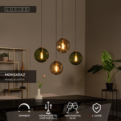 Lucide MONSARAZ - Pendelleuchten - 4xE27 - Grün